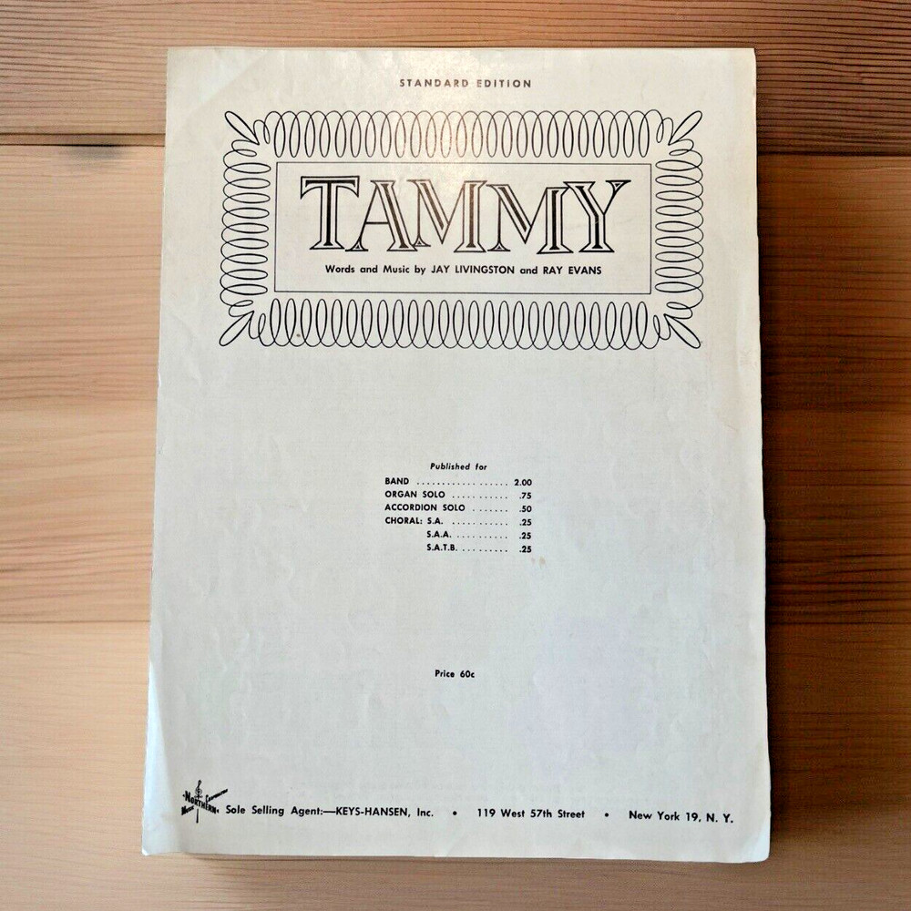 Tammy (1957) ~ Jay Livingston & Ray Evans ~ Piano and Vocal ~ Sheet Music