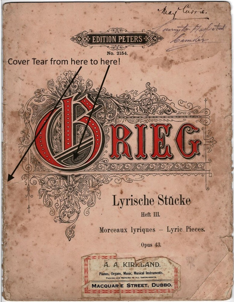 Grieg Lyrical Pieces Sheet Music Book Opus 43 6 songs titles in German 19 pages