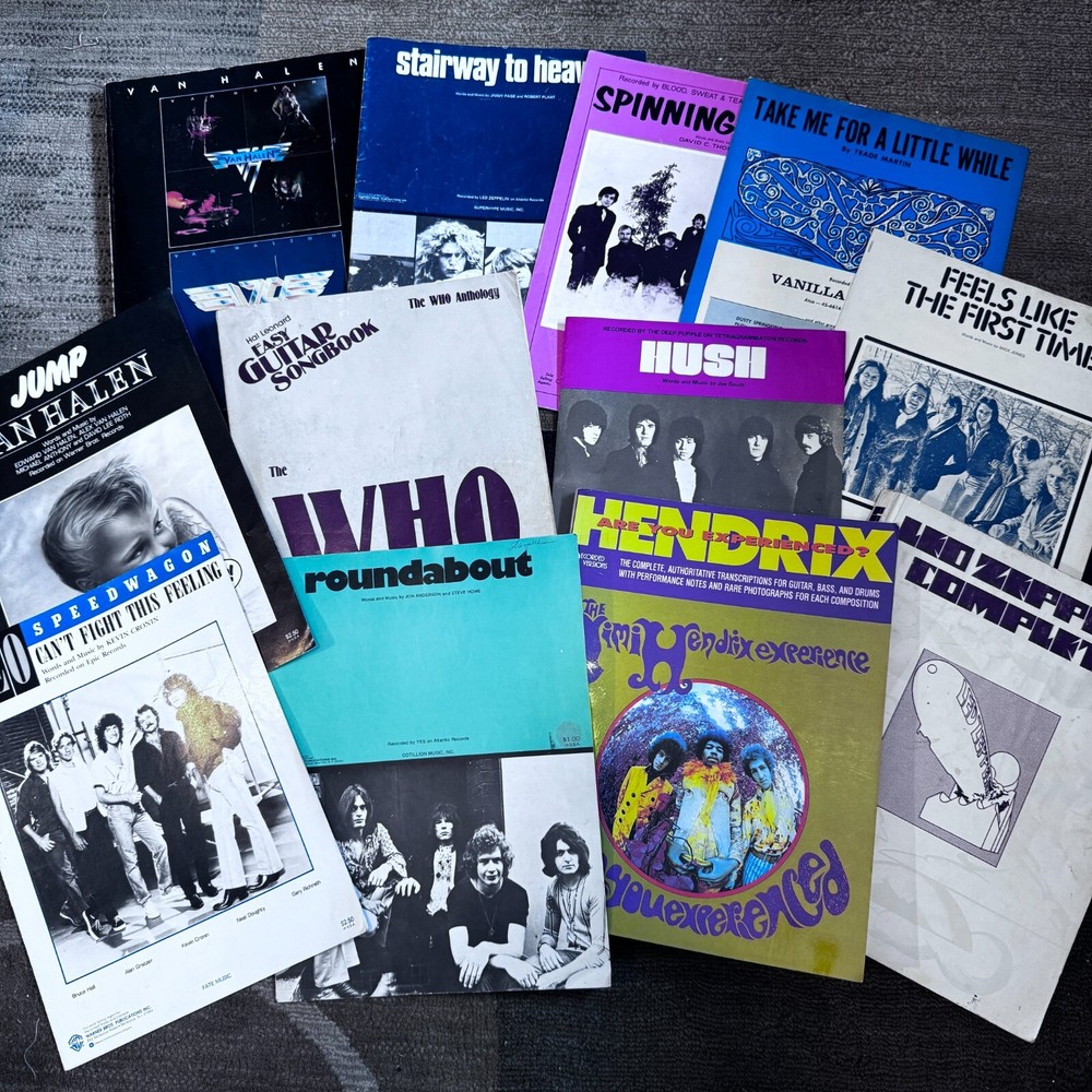 Vtg Rock Sheet Music Books Zeppelin, Hendrix, Van Halen, The Who, Foreigner