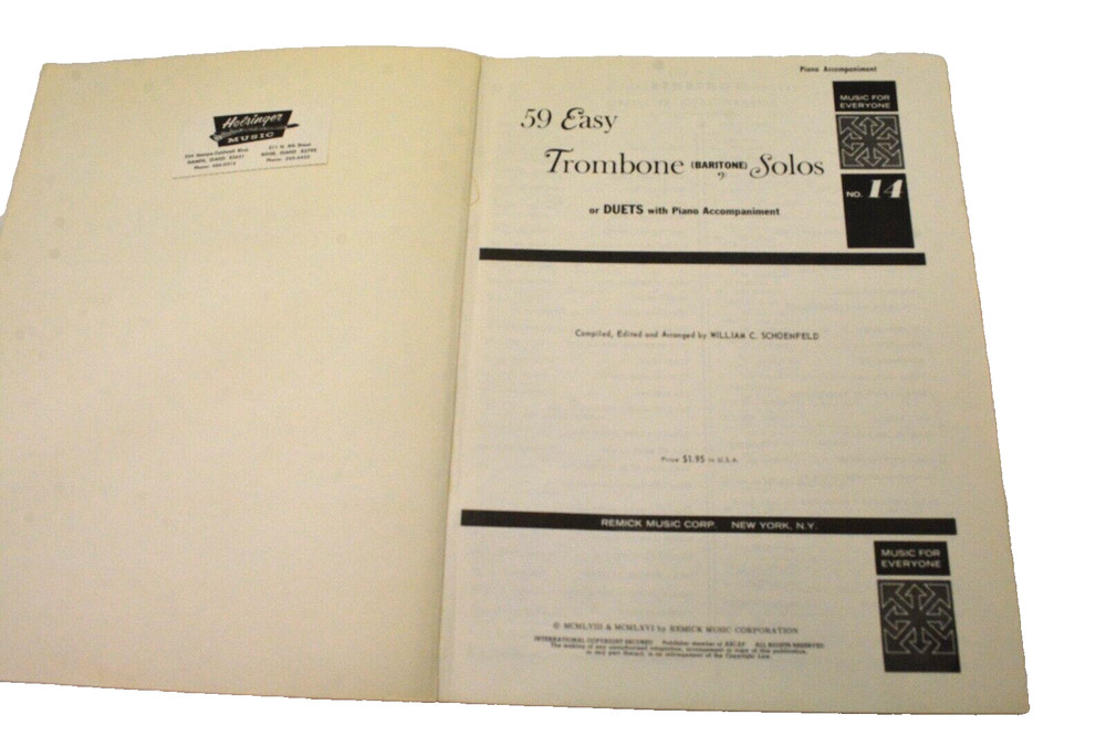 59 Easy Trombone (Baritone) Solos or Duets With Piano Accompaniment 2nd Trombone