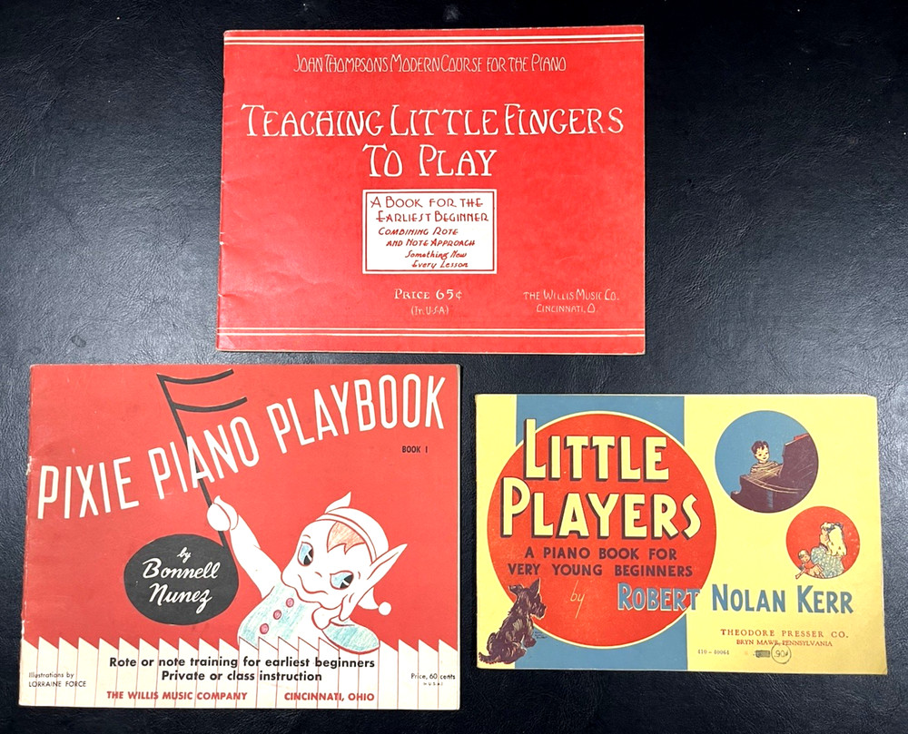 Vtg PIANO INSTRUCTION BOOK LOT Teaching Little Fingers To Play PIXIE Kids Learn