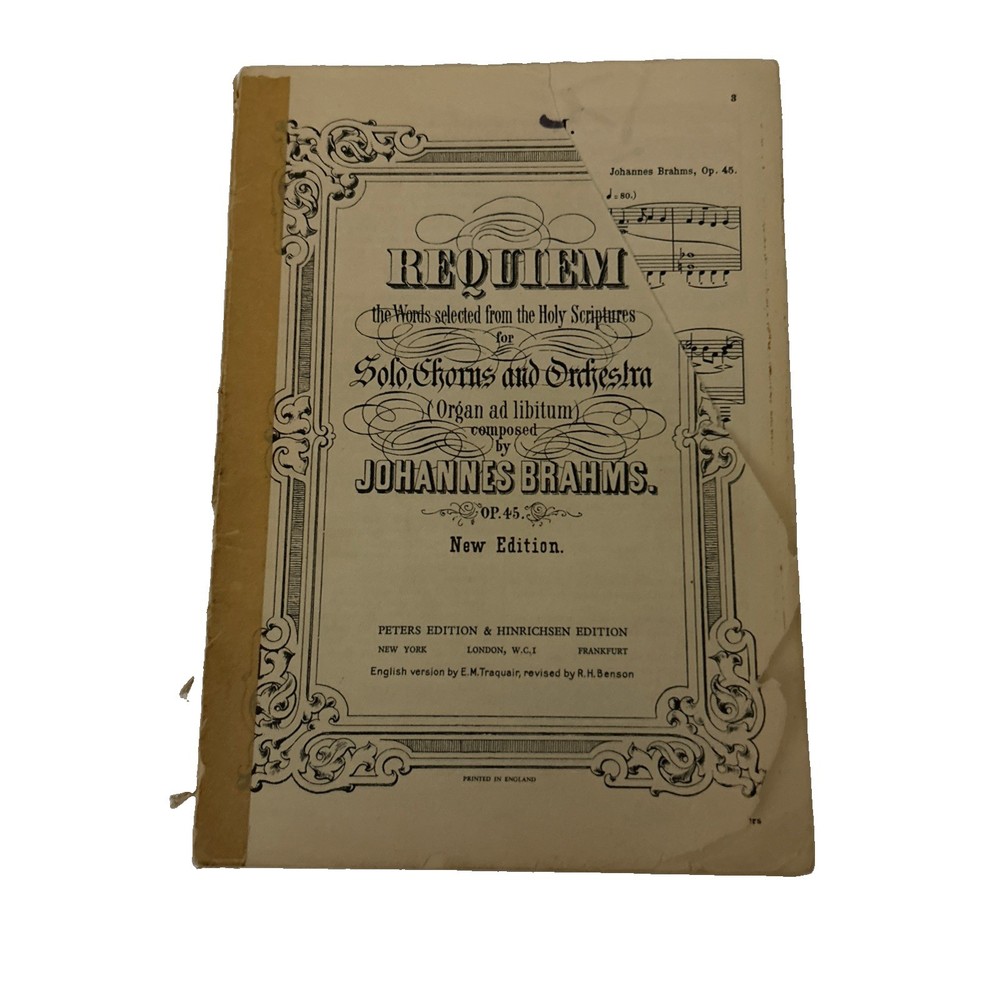 Requiem Words Selected form Holy Scriptures Solos Organ Johannes Brahms Opus 45