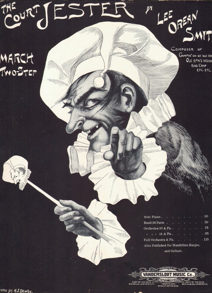 The Court Jester 1901 LEE OREAN SMITH March Two Step A J DEWEY Cvr Sheet Music!