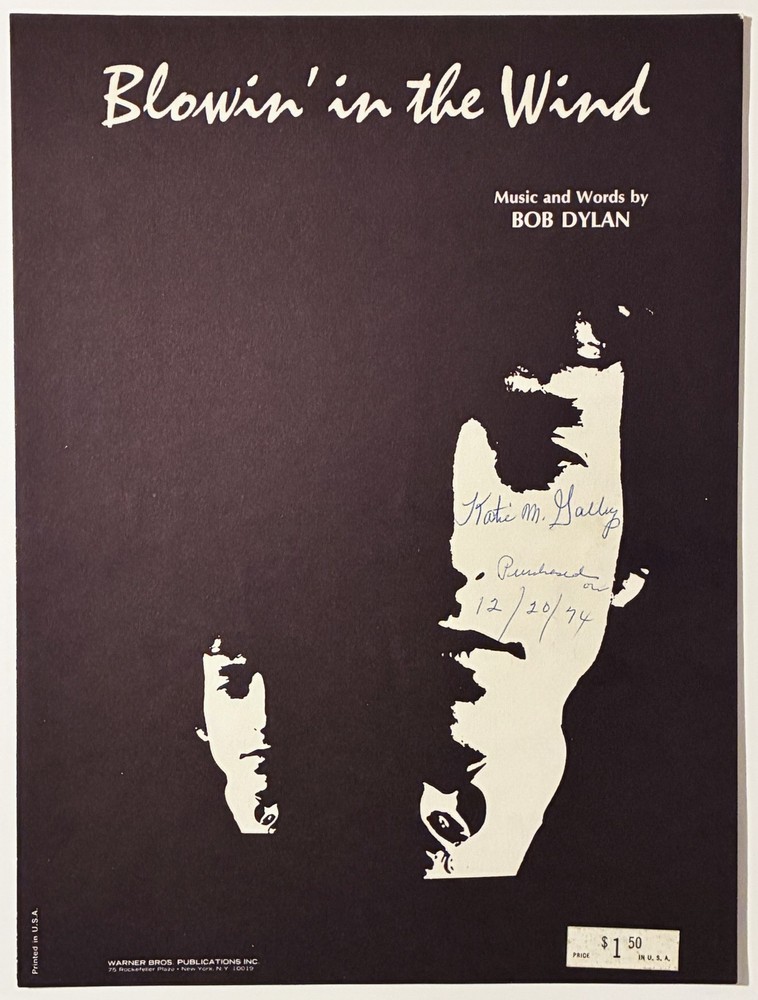 1970 BOB DYLAN « BLOWIN&rsquo; IN THE WIND » SHEET MUSIC – POP FOLK ERA
