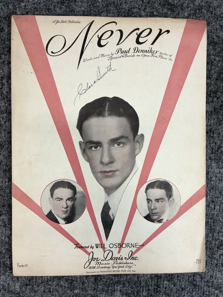 Never Sheet Music Paul Denniker Will Osborne Joe Davis 1930 P/V/G