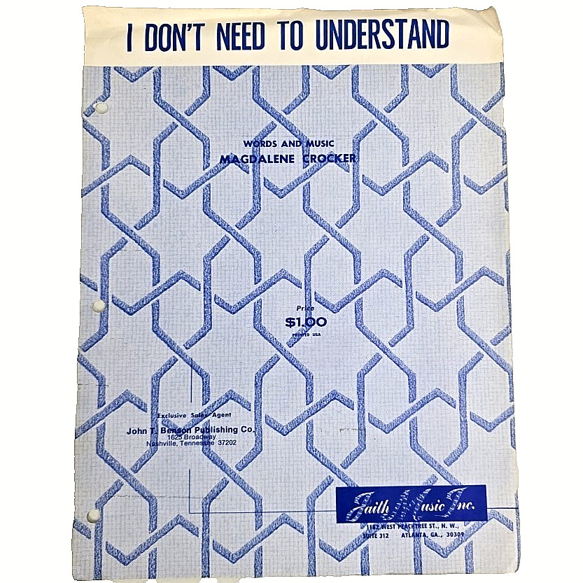 I Don&rsquo;t Need to Understand Sheet Music Shaped Note 1964 Lyrics Chords Crocker Vt