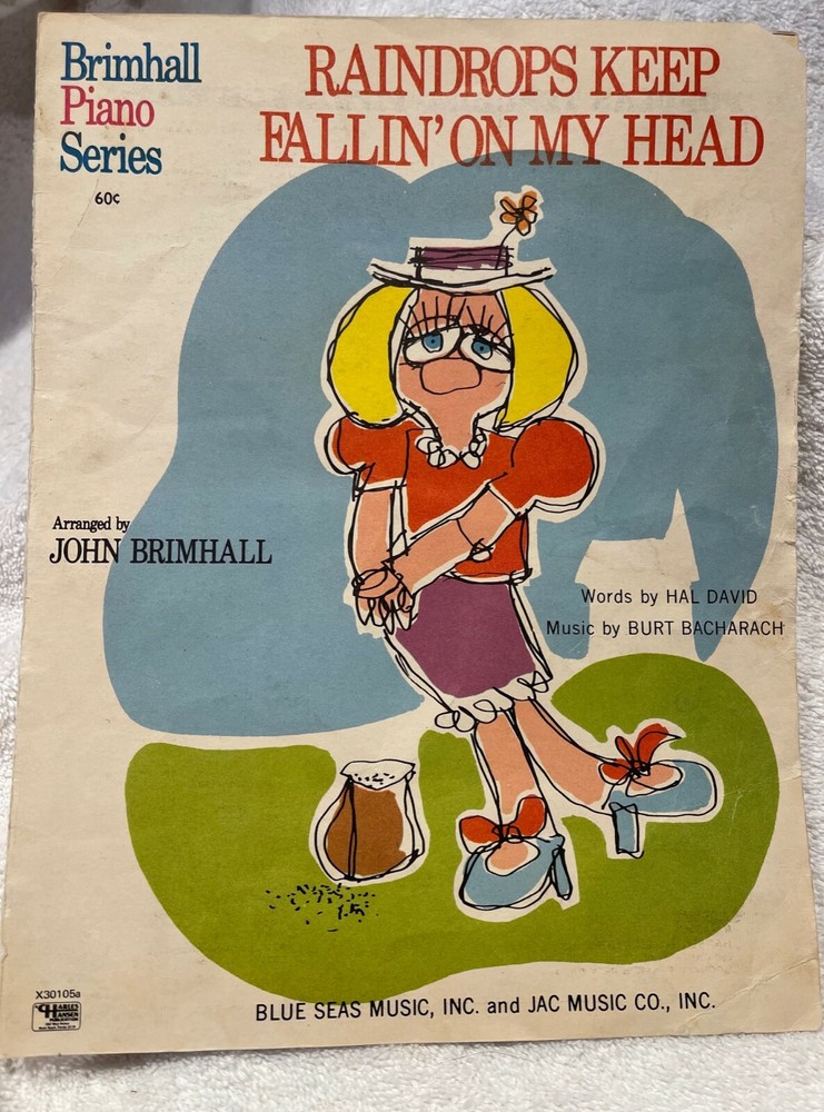 RAINDROPS KEEP FALLIN&rsquo; ON MY HEAD, BRIMHALL PIANO VINTAGE 1969 SHEET MUSIC