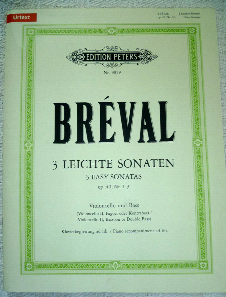 BREVAL 3 EASY SONATAS FOR CELLO & BASS INSTRUMENT Op. 40 Nos. 1-3