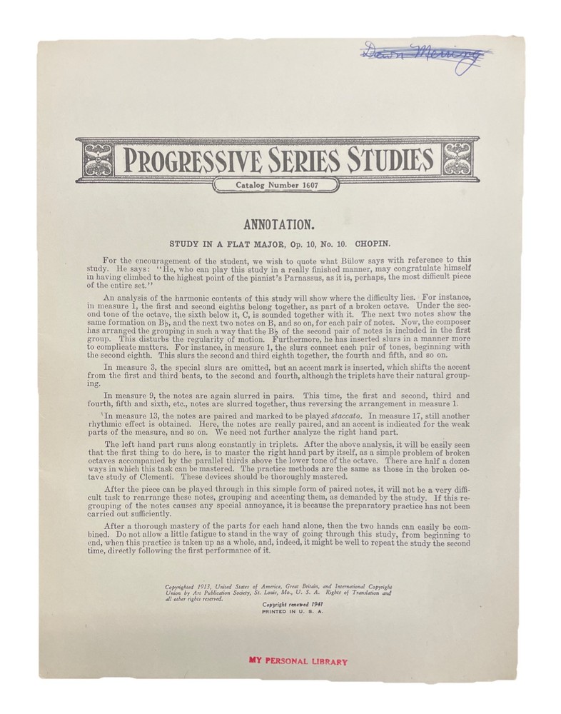 Progressive Series Studies No 1607 Annotation Study In A Flat Major