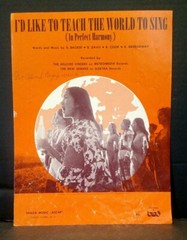 I&rsquo;d Like To teach The World To Sing Piano 1971 Sheet Music Cover Art F1AD