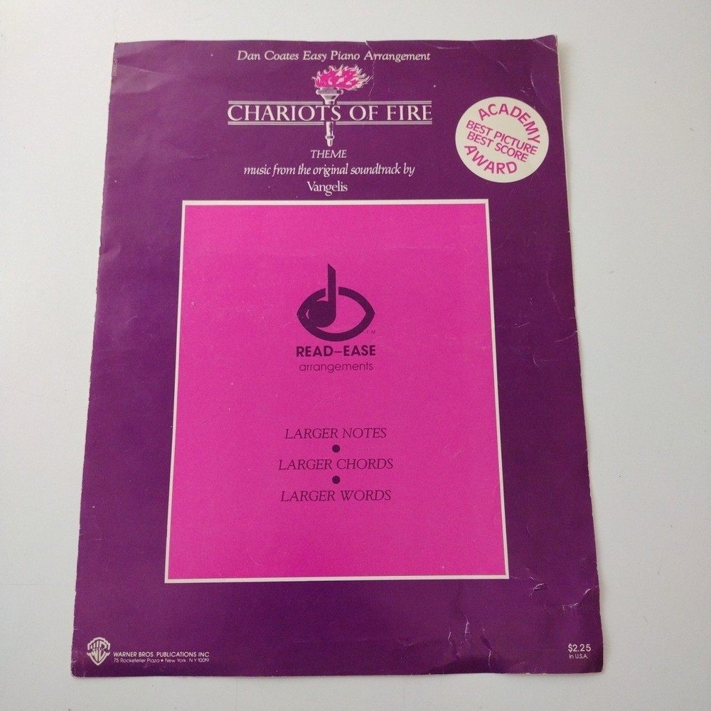 Chariots Of Fire Sheet Music Vangelis Coates Easy Piano Warner Bros 1982 Vintage