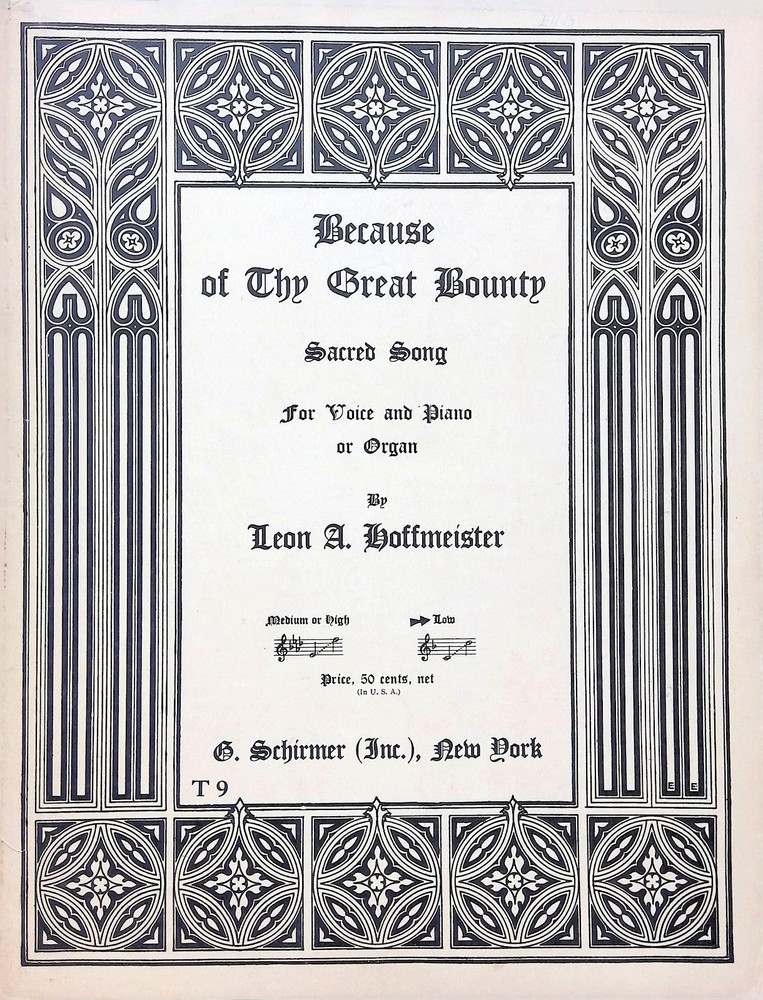 Because Of Thy Great Bounty Sheet Music Leon Hoffmeister Low Voice Sacred