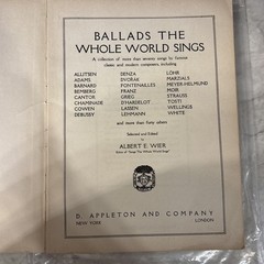 Ballads The Whole World Sings Songbook 1917 Vintage D. Appleton & Co