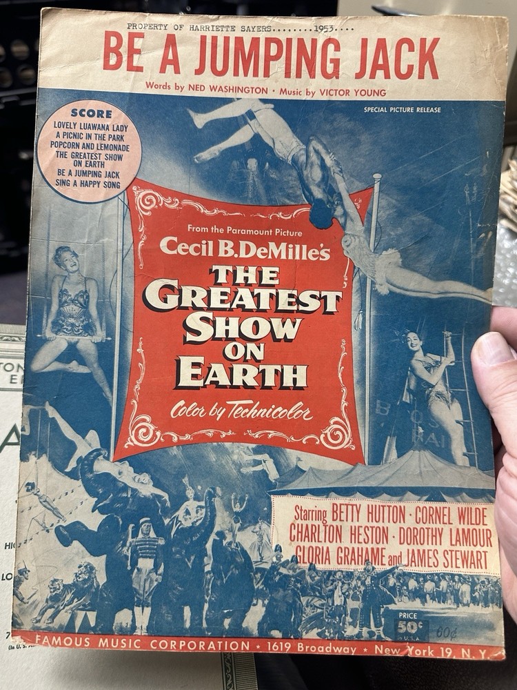 M 1952 Movie Sheet Music from GREATEST SHOW ON EARTH ‘Be A Jumping Jack’