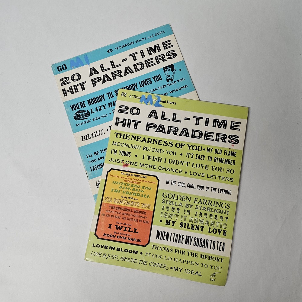 2 Trombone Solos Duets 20 All-Time Hit Paraders Vintage Music Book Lot