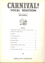 Sheet Music: Carnival Vocal Selection / 32 pages music book / 1961