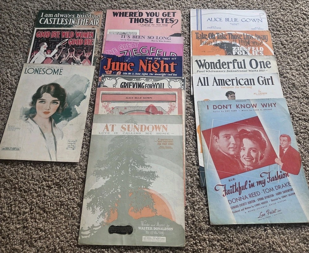 LOT OF 14 Antique SHEET MUSIC; Leo Fiest, Publisher; 1910&rsquo;s, &rsquo;20&rsquo;s, &rsquo;30&rsquo;s