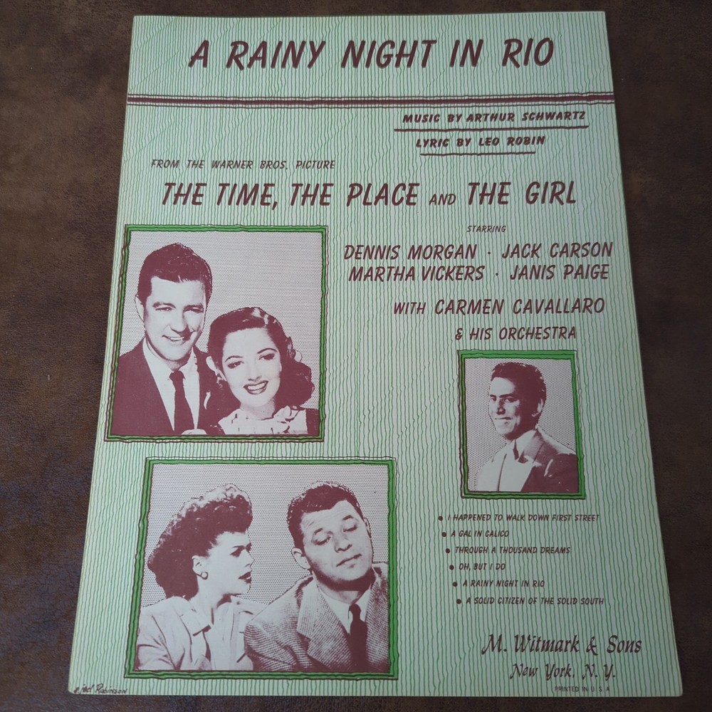 A Rainy Night In Rio by Schwartz Robin (Vintage Sheet Music 1946 Witmark)