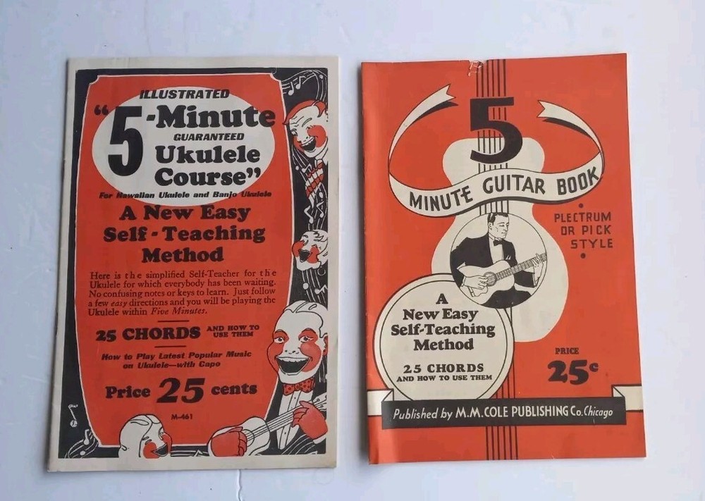 Lot Of 2 – 5 Minute Ukulele Course Self Teaching Method 1927 & 5 Min Guitar 1935