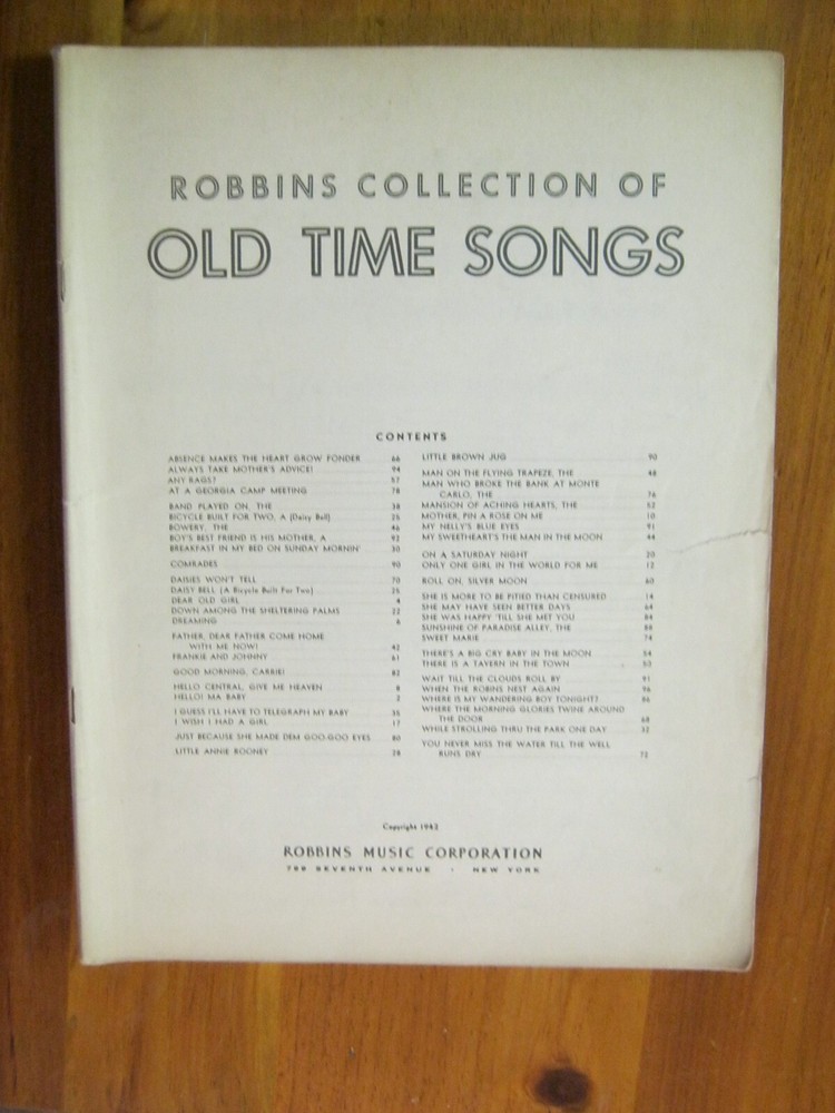 Robbins Collection of Old Time Songs Robbins Music 1942