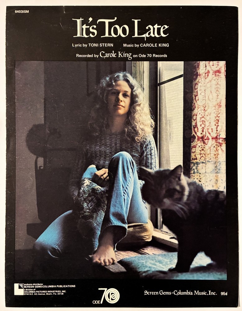 1971 CAROLE KING « IT&rsquo;S TOO LATE » SHEET MUSIC – POP ROCK ERA