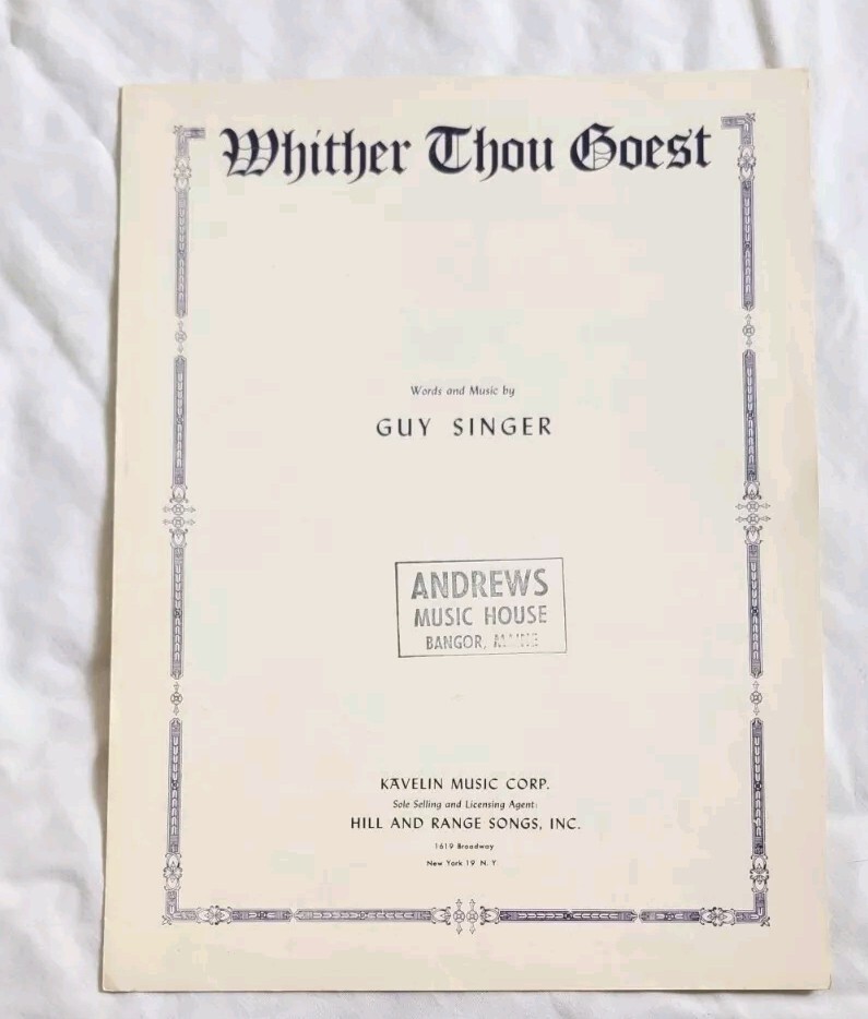 WITHER THOU GOEST Sheet Music 1954 Religious Pop Church Guitar Piano